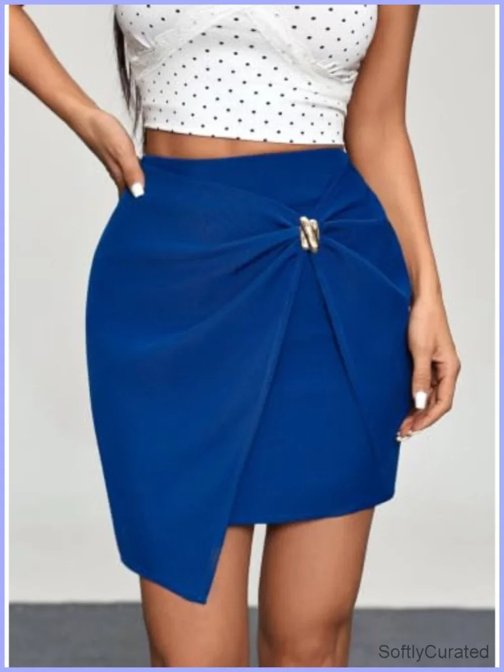 High Waist Pencil Mini Skirt Metal Button Stretch Work Skirt
